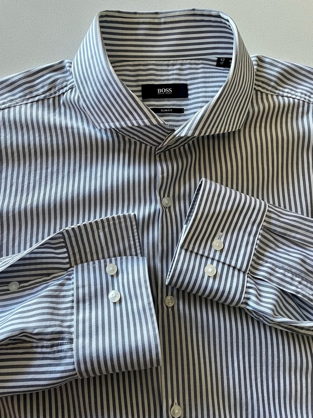 Hugo Boss - all cotton striped dress shirt Size 44 (17”neck)